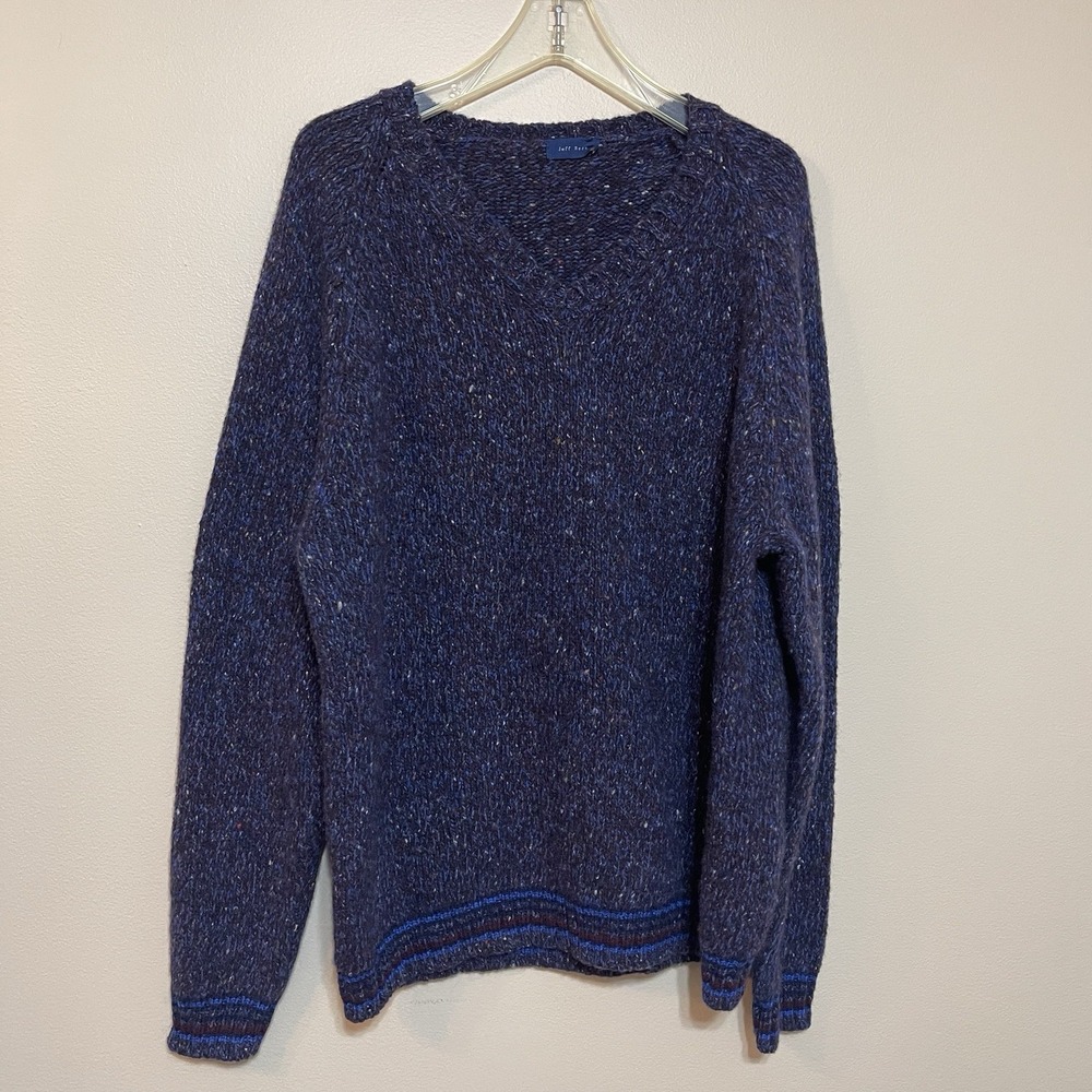 Jeff Rose Italy Blue Marl Merino Wool Cashmere V-Neck Sweater‎ Women XL